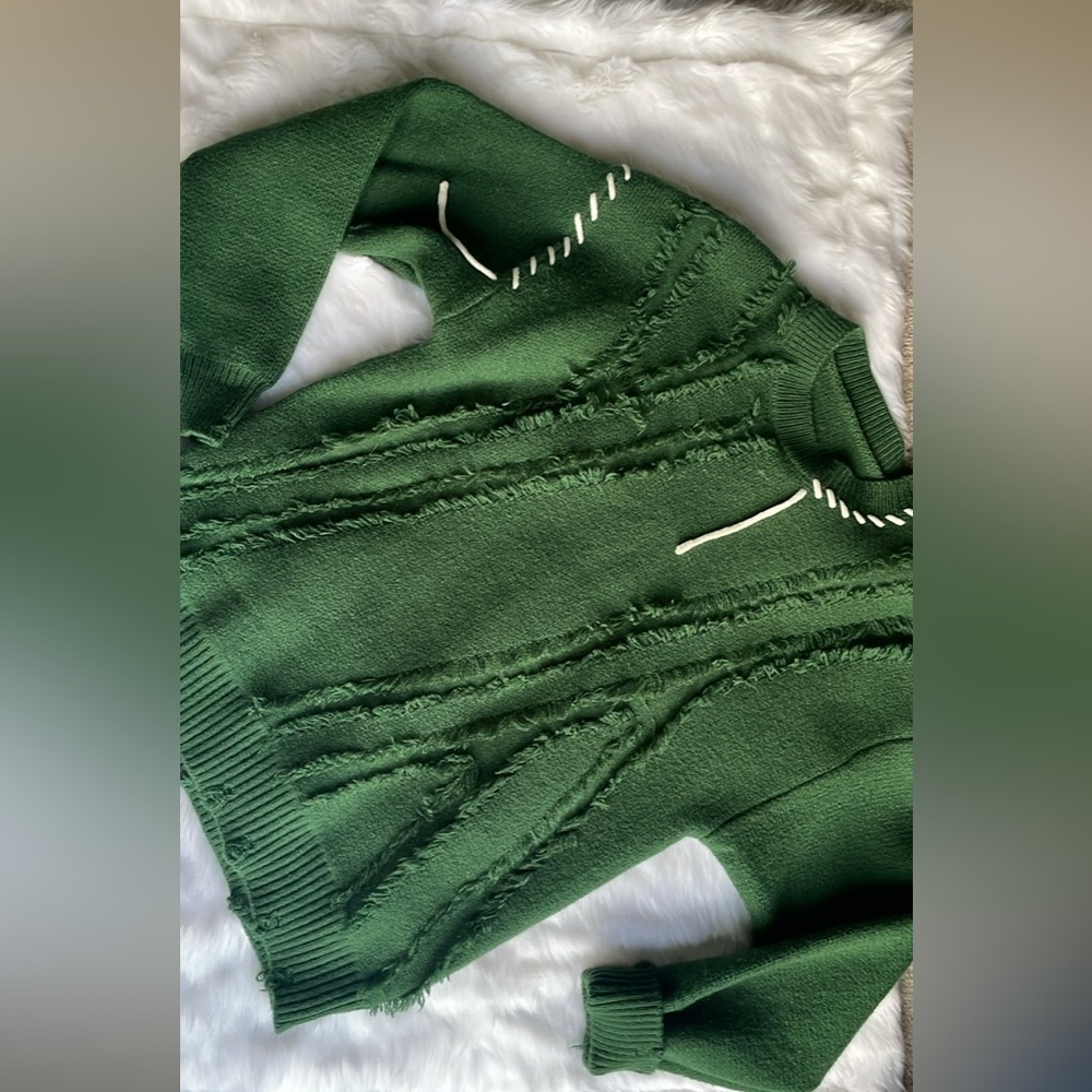 Green Distressed Women's Sweater
